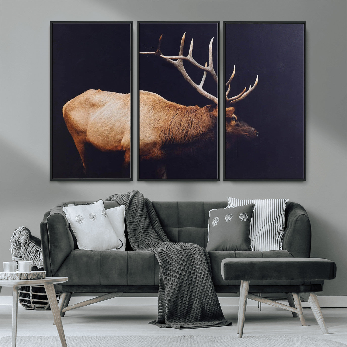 89239257-MGV-CV-36X24-Bull Elk Decor Wall Art Canvas Print, Framed Elk Photography Art Picture Print, Rustic Wildlife Perfect Rustic Lodge Decor Artwork