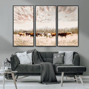 57389417-MGV-CV-36X24-Cow Herd Photography Wall Art Canvas Print, Framed Rustic Farmhouse Decor Art Picture Print, Western Ranch Style Perfect Rustic