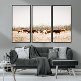 12454132-MGV-CV-36X24-Cow Herd Photography Wall Art Canvas Print, Framed Rustic Farmhouse Decor Art Picture Print, Western Ranch Style Perfect Rustic