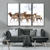 68738684-MGV-CV-36X24-Winter Elk Scene Wall Art Canvas Print, Framed Wildlife Photography Art Picture Print, Snowy Deer Decor Perfect Rustic Lodge Decor