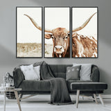 98924580-MGV-CV-36X24-Texas Longhorn Bull Wall Art Canvas Print, Framed Rustic Farmhouse Decor Art Picture Print, Western Animal Theme Perfect Rustic