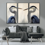 18230556-MGV-CV-36X24-Blue Heron Pair Wall Art Canvas Print, Framed Coastal Bird Theme Art Picture Print, Tranquil Wildlife Scene Perfect Coastal