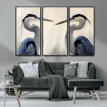 18230556-MGV-CV-36X24-Blue Heron Pair Wall Art Canvas Print, Framed Coastal Bird Theme Art Picture Print, Tranquil Wildlife Scene Perfect Coastal