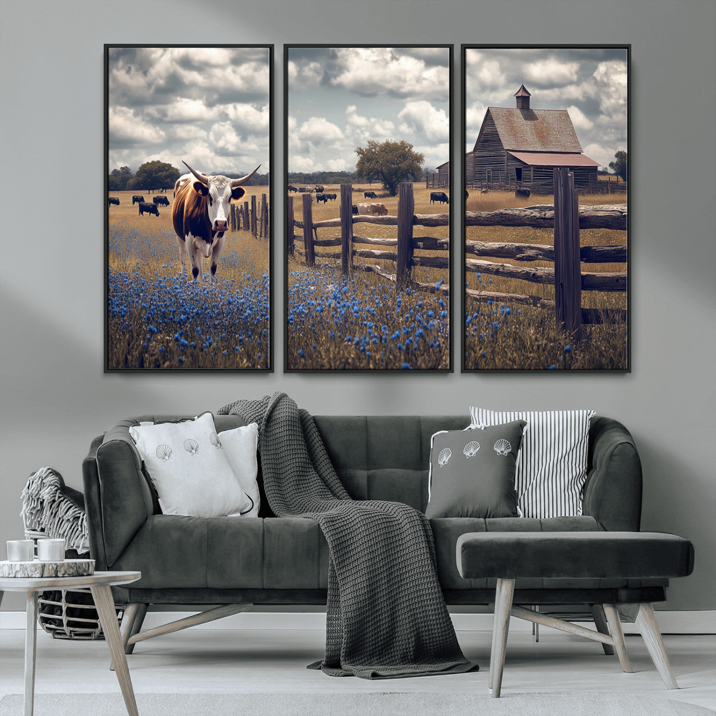 22296025-MGV-CV-36X24-Texas Longhorn Canvas Wall Art Canvas Print, Framed Rustic Barn Wall Art Art Picture Print, Farmhouse Cow Decor Perfect Rustic