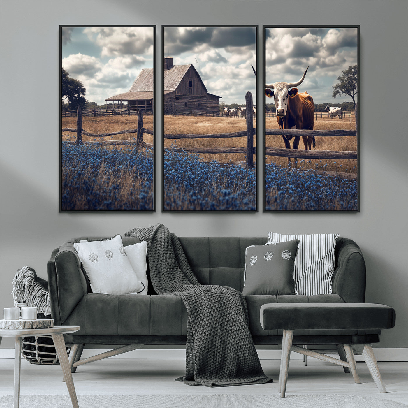 51092814-MGV-CV-36X24-Texas Longhorn Wall Art Wall Art Canvas Print, Framed Rustic Barn Canvas Art Picture Print, Farmhouse Cow Decor Perfect Rustic
