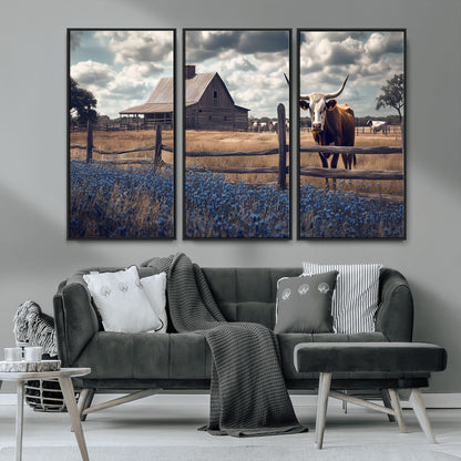 51092814-MGV-CV-36X24-Texas Longhorn Wall Art Wall Art Canvas Print, Framed Rustic Barn Canvas Art Picture Print, Farmhouse Cow Decor Perfect Rustic