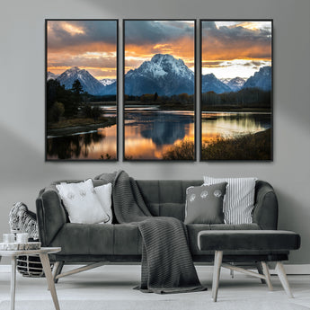 14130176-MGV-CV-36X24-Mountain Sunset Wall Art Canvas Print, Framed Alpine Wilderness Art Picture Print, Golden Hour Perfect Rustic Wilderness Decor