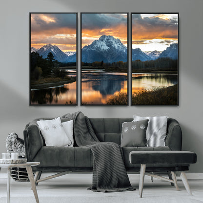 14130176-MGV-CV-36X24-Mountain Sunset Wall Art Canvas Print, Framed Alpine Wilderness Art Picture Print, Golden Hour Perfect Rustic Wilderness Decor