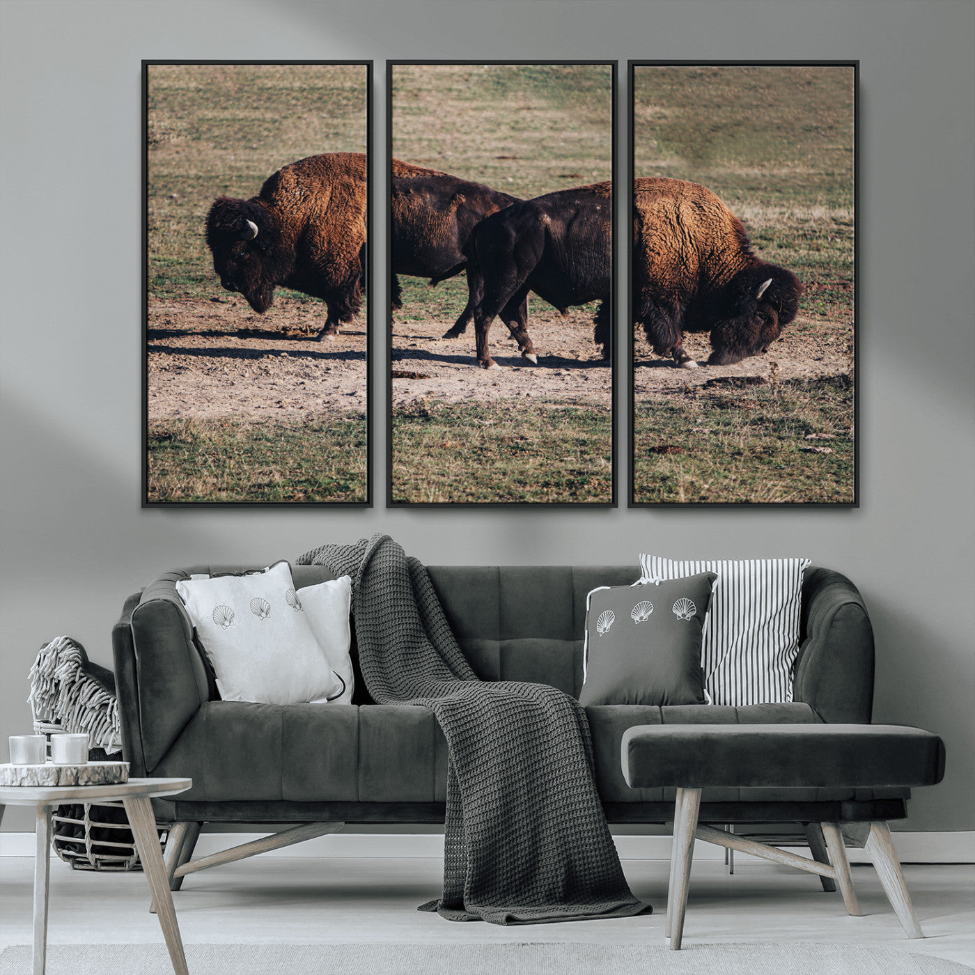 58141885-MGV-CV-36X24-Bison Photography Wall Art Canvas Print, Framed Western Wildlife Art Picture Print, Modern Ranch Perfect Western Rustic Decor