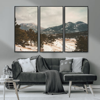 77311749-MGV-CV-36X24-Mountain Landscape Wall Art Canvas Print, Framed Snowy Peaks Art Picture Print, Alpine Aesthetic Perfect Rustic Winter Decor