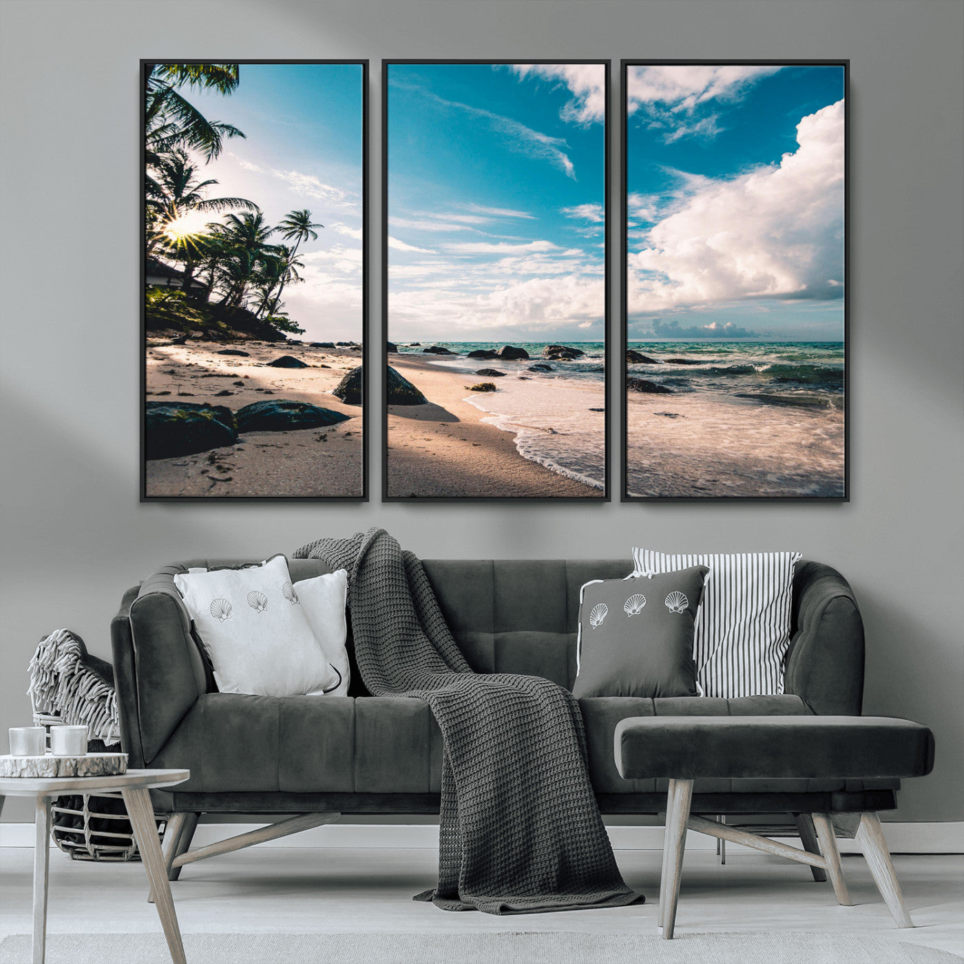 95301406-MGV-CV-36X24-Tropical Beach Wall Art Canvas Print, Framed Ocean Waves Art Picture Print, Relazxing Seascape Perfect Tropical Coastal Decor