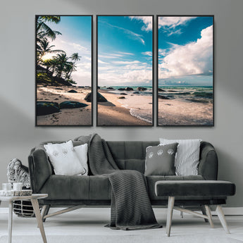 95301406-MGV-CV-36X24-Tropical Beach Wall Art Canvas Print, Framed Ocean Waves Art Picture Print, Relazxing Seascape Perfect Tropical Coastal Decor