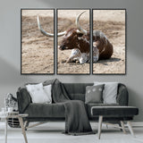 76549210-MGV-CV-36X24-Texas Longhorn Wall Art Canvas Print, Framed Country Living Art Picture Print, Farmhouse Aesthetic Perfect Western Rustic Decor