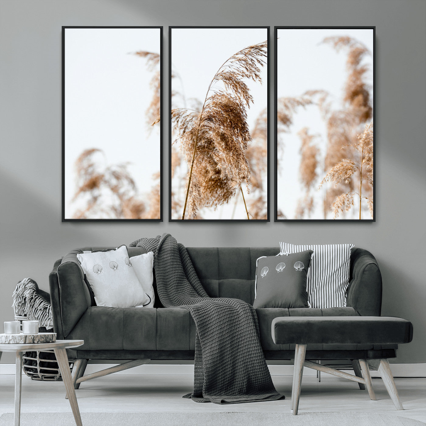 17019393-MGV-CV-36X24-Pampas Grass Wall Art Canvas Print, Framed Neutral Tones Art Picture Print, Minimalist Nature Perfect Boho Minimalist Decor