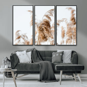 17019393-MGV-CV-36X24-Pampas Grass Wall Art Canvas Print, Framed Neutral Tones Art Picture Print, Minimalist Nature Perfect Boho Minimalist Decor