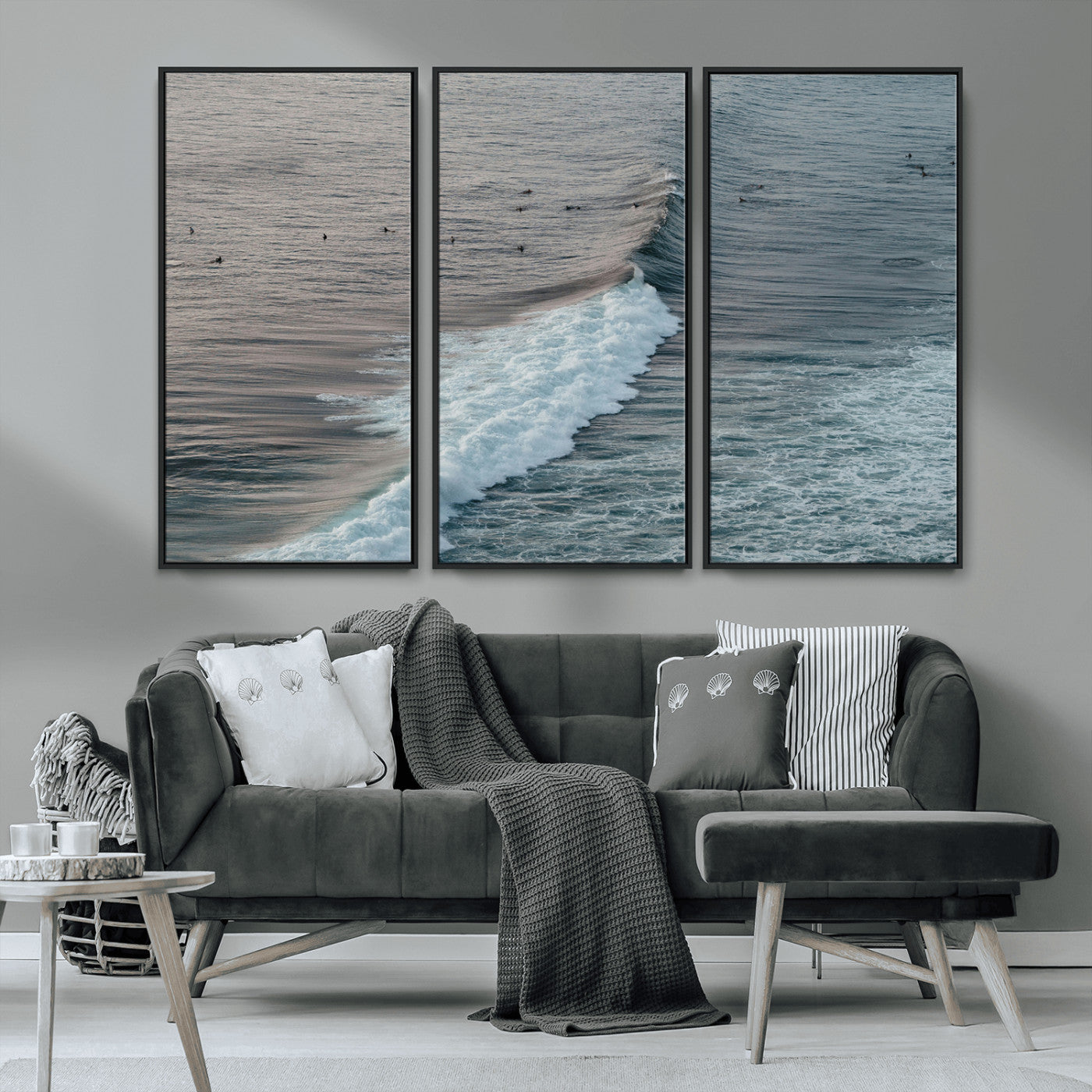 23077324-MGV-CV-36X24-Ocean Waves Wall Art Canvas Print, Framed Coastal Serenity Art Picture Print, Surf Aesthetic Perfect Modern Coastal Decor Artwork