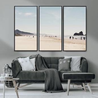 28307820-MGV-FC-48X32-3P_Black-Minimalist Beach Wall Art Canvas Print, Framed Coastal Serenity Art Picture Print, Soft Sand Perfect Modern Coastal Decor Artwork