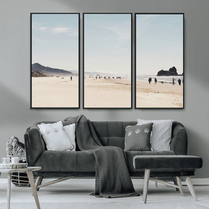 28307820-MGV-FC-48X32-3P_Black-Minimalist Beach Wall Art Canvas Print, Framed Coastal Serenity Art Picture Print, Soft Sand Perfect Modern Coastal Decor Artwork