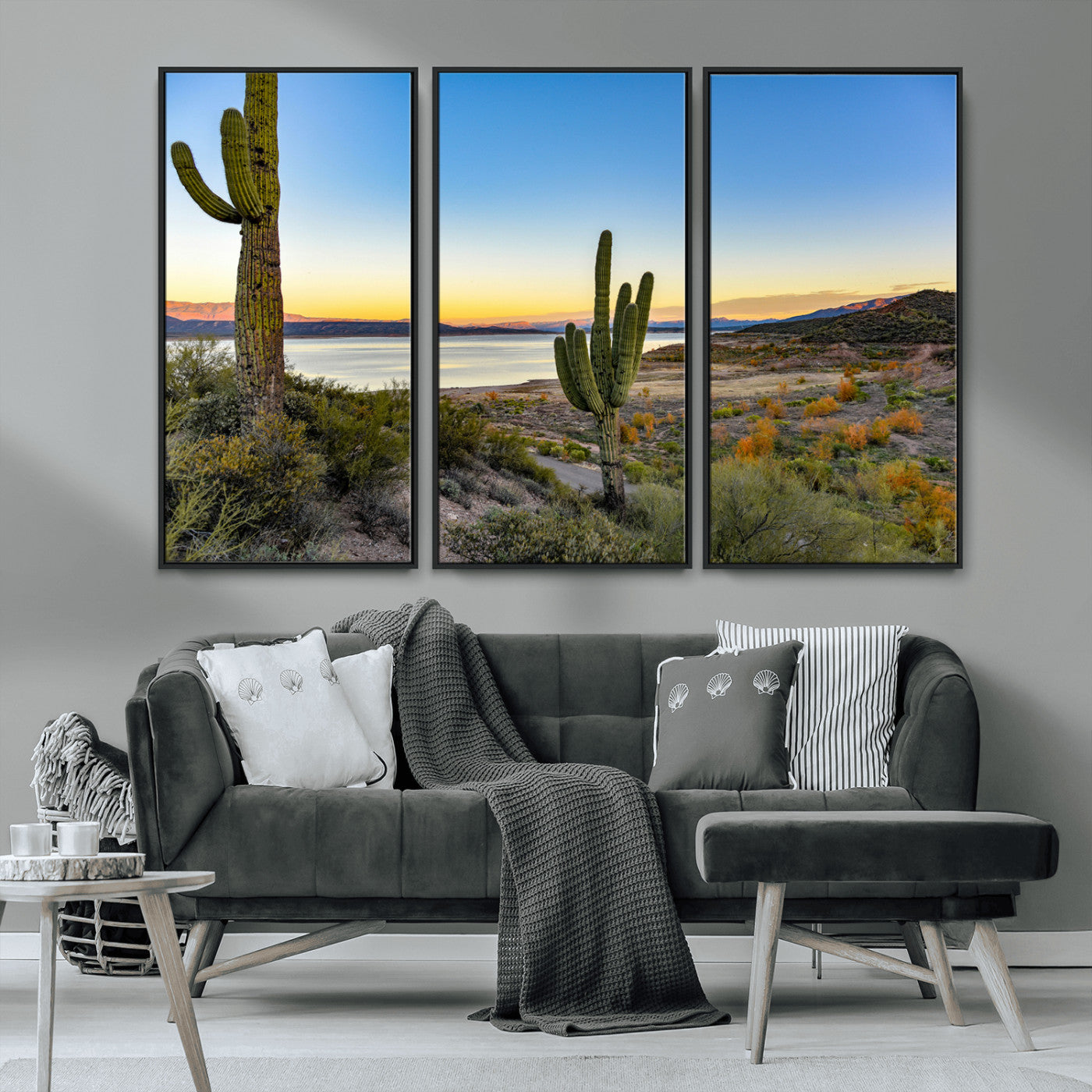 52844711-MGV-CV-36X24-Saguaro Cactus Wall Art Canvas Print, Framed Desert Sunset Art Picture Print, Southwestern Scene Perfect Southwestern Rustic Decor