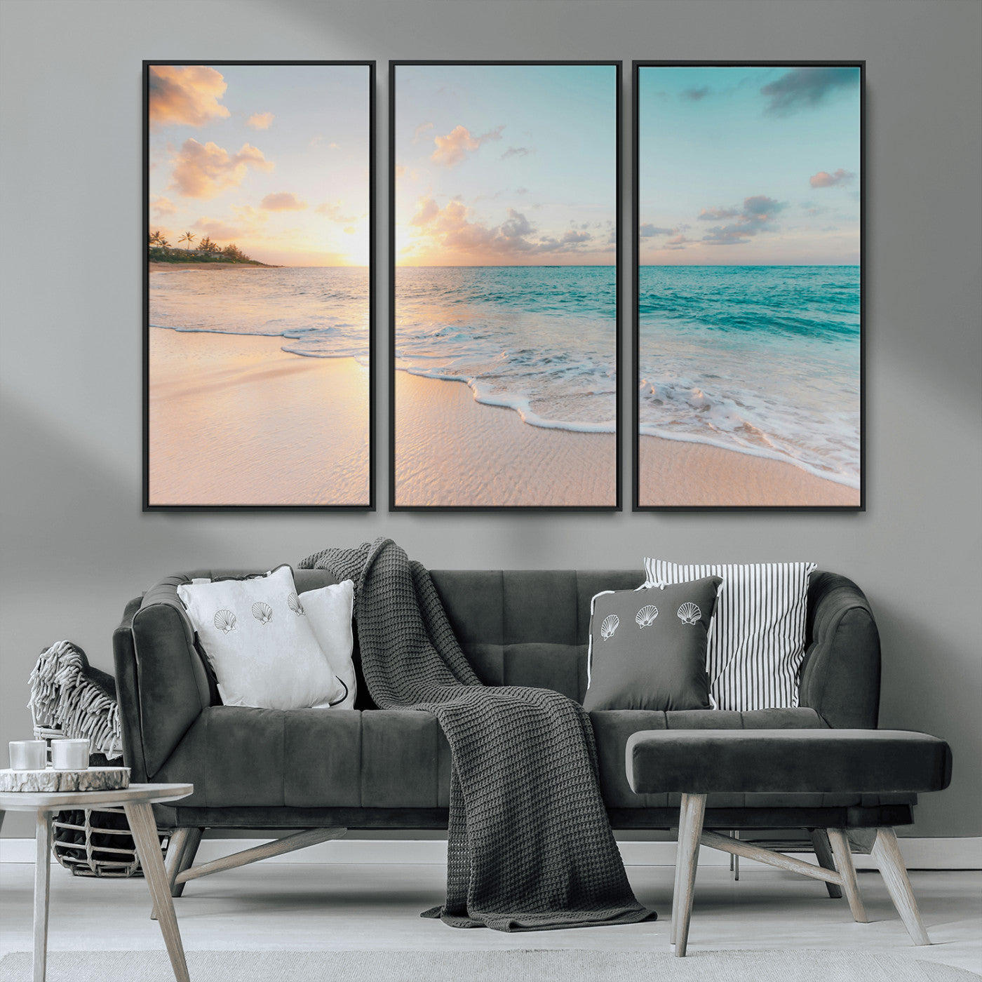 94538225-MGV-CV-36X24-Beach Sunset Wall Art Canvas Print, Framed Ocean Waves Art Picture Print, Summer Escape Perfect Coastal Serenity Decor Artwork