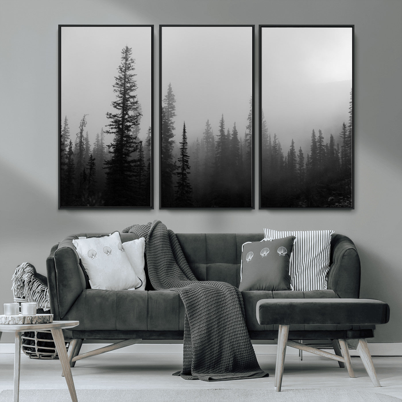 73138900-MGV-CV-36X24-Misty Pines Wall Art Canvas Print, Framed Woodland Photography Art Picture Print, Minimalist Decor Perfect Modern Rustic Decor