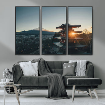 87729656-MGV-CV-36X24-Mount Fuji Wall Art Canvas Print, Framed Japan Travel Art Picture Print, Chureito Pagoda Perfect Zen Minimalism Decor Artwork