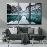 73098373-MGV-CV-36X24-Mountain Lake Wall Art Canvas Print, Framed Winter Wonderland Art Picture Print, Snowy Peaks Perfect Modern Nature Decor Artwork