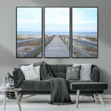 31602988-MGV-CV-36X24-Beach Boardwalk Wall Art Canvas Print, Framed Coastal Serenity Art Picture Print, Ocean View Perfect Coastal Minimalist Decor