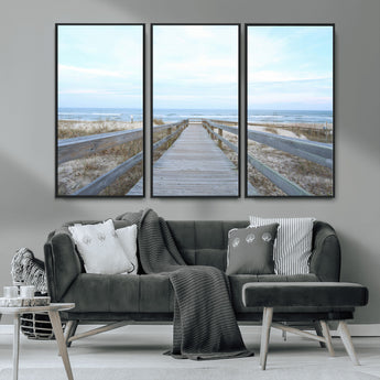 31602988-MGV-CV-36X24-Beach Boardwalk Wall Art Canvas Print, Framed Coastal Serenity Art Picture Print, Ocean View Perfect Coastal Minimalist Decor