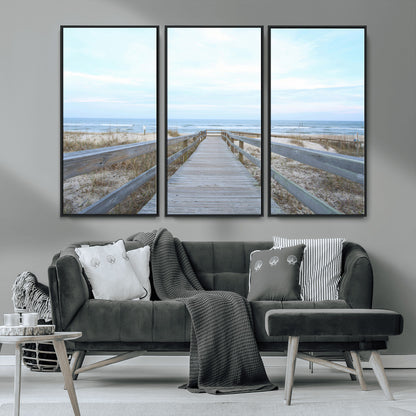 31602988-MGV-CV-36X24-Beach Boardwalk Wall Art Canvas Print, Framed Coastal Serenity Art Picture Print, Ocean View Perfect Coastal Minimalist Decor
