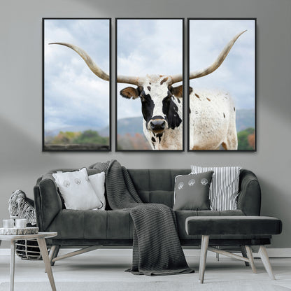 63592811-MGV-CV-36X24-Texas Longhorn Wall Art Canvas Print, Framed Western Rustic Art Picture Print, Farmhouse Decor Perfect Rustic Farmhouse Decor