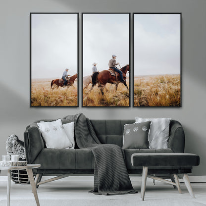 94723307-MGV-CV-36X24-Western Cowboys Wall Art Canvas Print, Framed Rustic Prairie Art Picture Print, Horseback Riding Perfect Rustic Western Decor