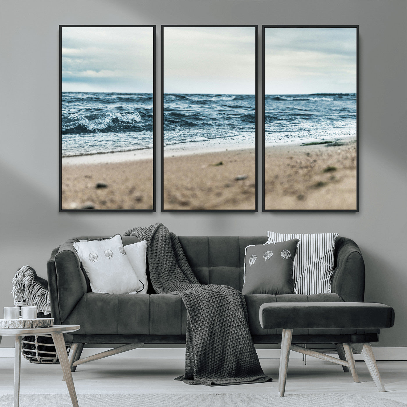 81812590-MGV-CV-36X24-Ocean Wall Art Wall Art Canvas Print, Framed Coastal Canvas Art Picture Print, Moody Seascape Perfect Coastal Minimalist Decor