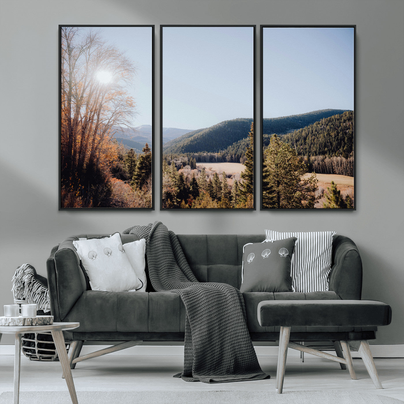 52941305-MGV-CV-36X24-Rustic Landscape Wall Art Canvas Print, Framed Serene Valley Art Picture Print, Pine Tree Horizon Perfect Rustic Cabin Decor