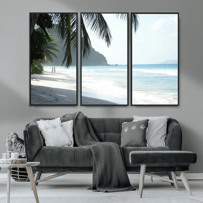 18311030-MGV-CV-36X24-Tropical Beach Wall Art Canvas Print, Framed Serene Ocean Art Picture Print, Palm Tree Shadows Perfect Tropical Coastal Decor