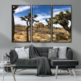 25722592-MGV-FC-48X32-3P_Black-Joshua Tree Desert Wall Art Canvas Print, Framed Southwestern Nature Art Picture Print, Rustic Earth Tones Perfect Southwestern