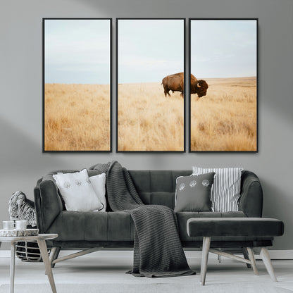 61392510-MGV-CV-36X24-Buffalo Wall Art Wall Art Canvas Print, Framed Western Wildlife Decor Art Picture Print, Rustic Farmhouse Art Perfect Rustic