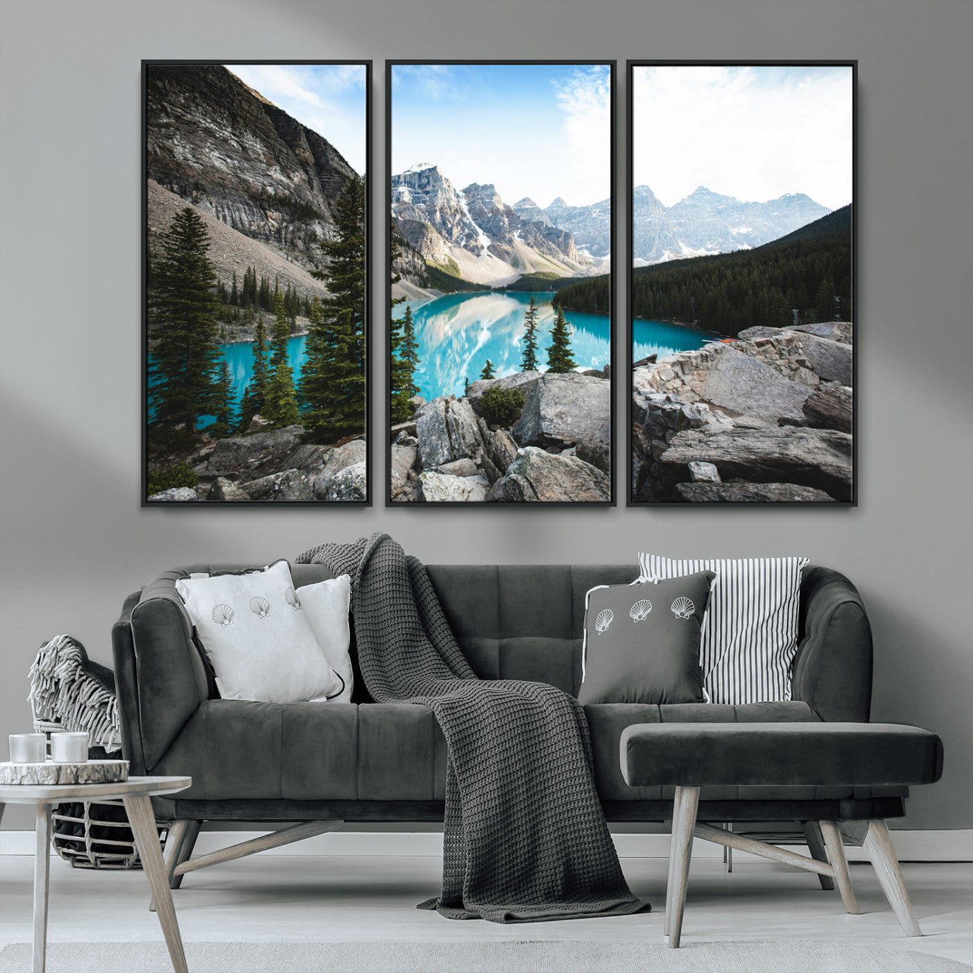 98014896-MGV-CV-36X24-Canadian Rockies Wall Art Canvas Print, Framed Mountain Landscape Art Picture Print, Turquoise Water Perfect Scandinavian
