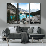 98014896-MGV-CV-36X24-Canadian Rockies Wall Art Canvas Print, Framed Mountain Landscape Art Picture Print, Turquoise Water Perfect Scandinavian