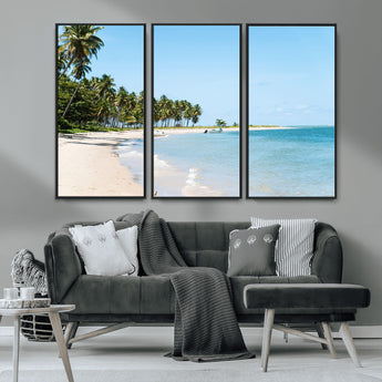 37858872-MGV-CV-36X24-Palm Tree Coast Wall Art Canvas Print, Framed Island Getaway Art Picture Print, Crystal Blue Water Perfect Tropical Coastal Decor