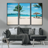 42623350-MGV-CV-36X24-Tropical Beach Wall Art Canvas Print, Framed Palm Tree Art Picture Print, Ocean View Perfect Tropical Coastal Decor Artwork