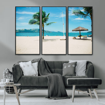42623350-MGV-CV-36X24-Tropical Beach Wall Art Canvas Print, Framed Palm Tree Art Picture Print, Ocean View Perfect Tropical Coastal Decor Artwork
