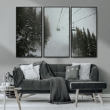 87018452-MGV-CV-36X24-Ski Lift Wall Art Canvas Print, Framed Snowy Pines Art Picture Print, Misty Landscape Perfect Winter Serenity Decor Artwork
