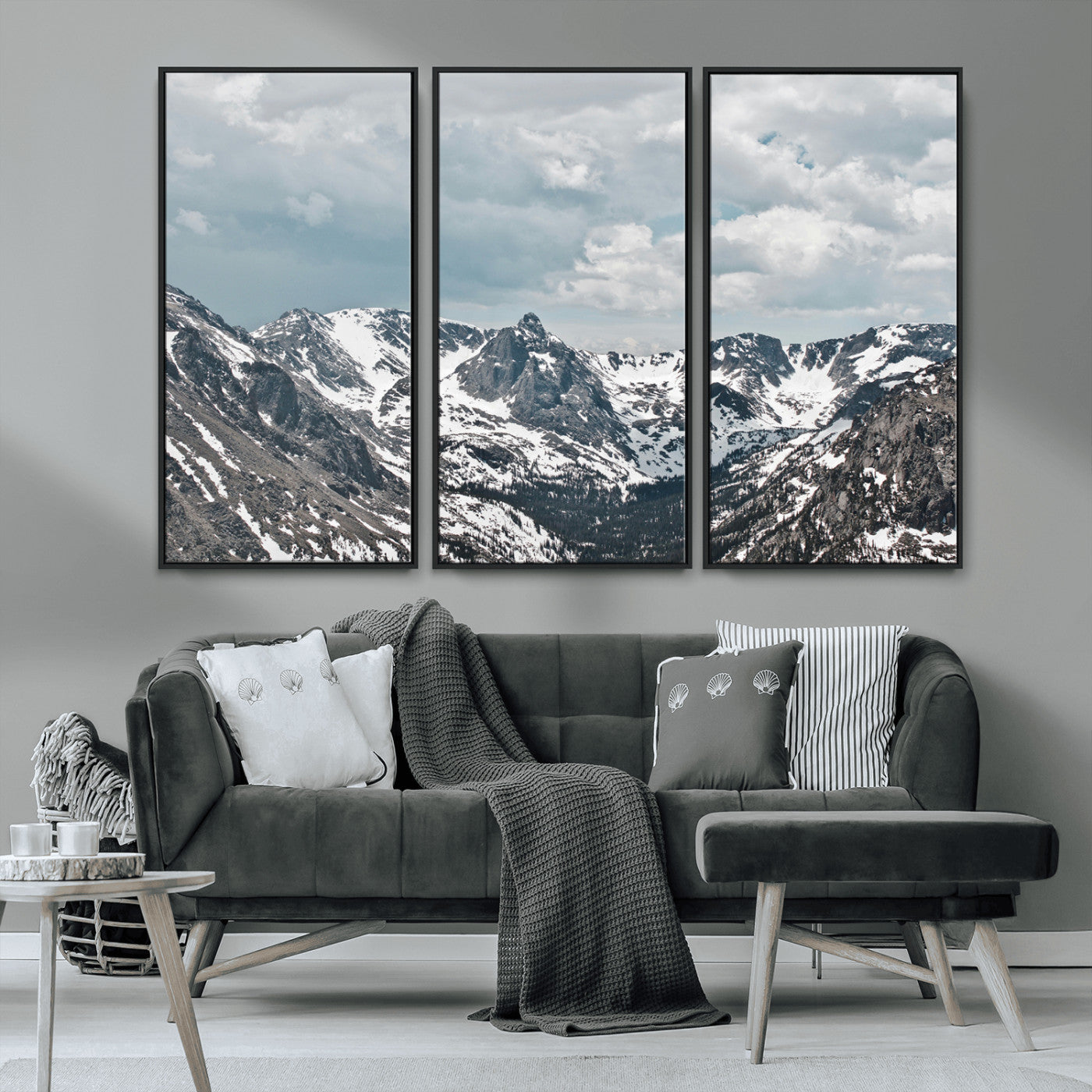 94074619-MGV-CV-36X24-Snowy Peaks Wall Art Canvas Print, Framed Alpine Wilderness Art Picture Print, Mountain Escape Perfect Winter Serenity Decor