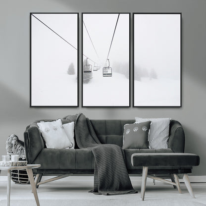 20216390-MGV-CV-36X24-Ski Lift Wall Art Canvas Print, Framed Snowy Landscape Art Picture Print, Alpine Adventure Perfect Nordic Minimalist Decor Artwork