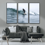 11693607-MGV-CV-36X24-Surfer on Wave Wall Art Canvas Print, Framed Ocean Adventure Art Picture Print, Motion Blur Water Perfect Coastal Adventure Decor