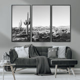 85205054-MGV-CV-36X24-Saguaro Cactus Wall Art Canvas Print, Framed Monochrome Landscape Art Picture Print, Scenic Arizona View Perfect Minimalist