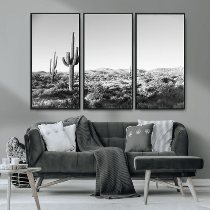 85205054-MGV-CV-36X24-Saguaro Cactus Wall Art Canvas Print, Framed Monochrome Landscape Art Picture Print, Scenic Arizona View Perfect Minimalist