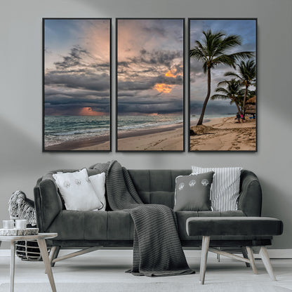 62574547-MGV-CV-36X24-Tropical Storm Wall Art Canvas Print, Framed Moody Beach Art Picture Print, Dramatic Sky Perfect Tropical Coastal Decor Artwork