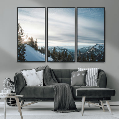 55564749-MGV-CV-36X24-Snowy Mountains Wall Art Canvas Print, Framed Alpine Landscape Art Picture Print, Frosty Peaks Perfect Nordic Minimalist Decor